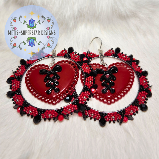 Tied With A Bow - Red & Black Hoop Earrings